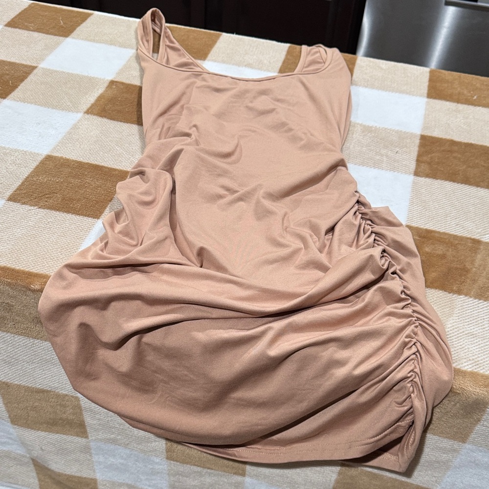 Amazon Tan Ruched Mini Dress - Picture 2 of 4